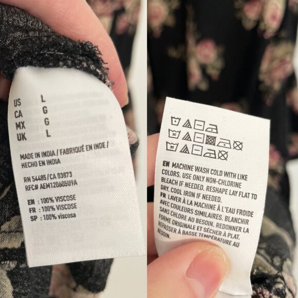 AMERICAN EAGLE AEO AE Wrap Romper Black Pink Floral Rose Long Sleeve Bell Sleeve - Picture 12 of 16